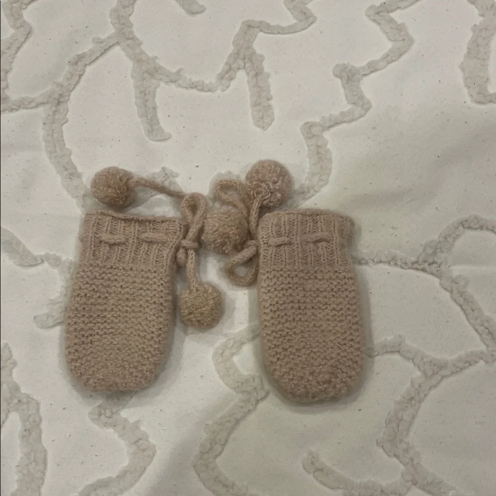 Cozy Tan Knit Baby Mittens